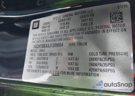 2018 Chevrolet Colorado Wt из США, поврежденный, VIN 1GCHTBEAXJ1208664